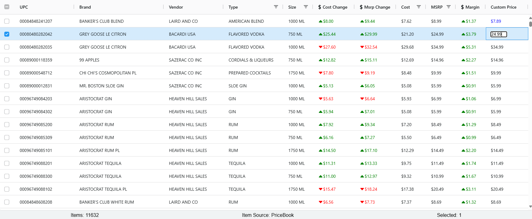 image of custom price cell in edit mode